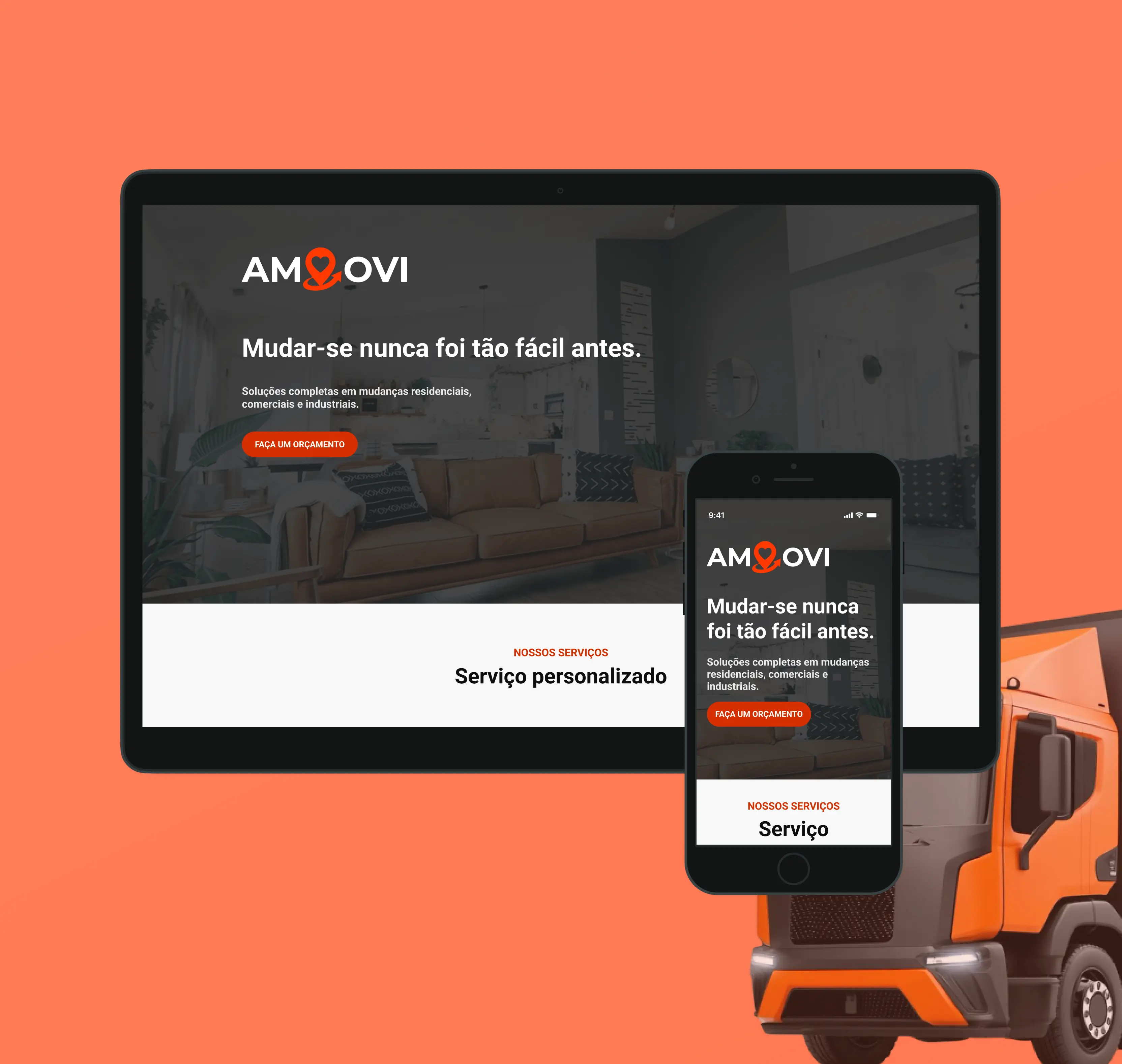 Landing page AMOVI apresentada em desktop e smartphone.